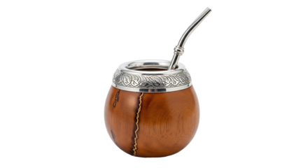Traditional yerba mate cup with bombilla straw — isolated on transparent background