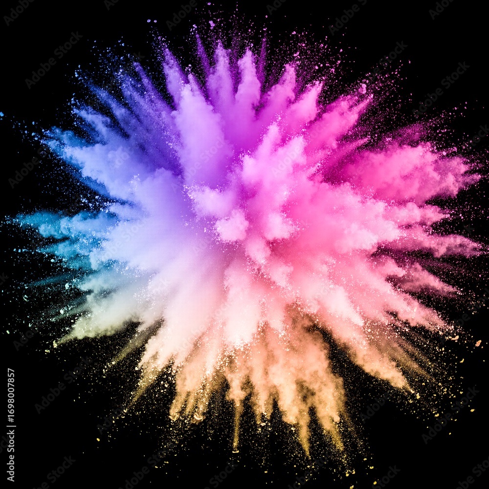 Poster a vibrant burst of colorful powder explodes against a deep black background, creating a stunning vis