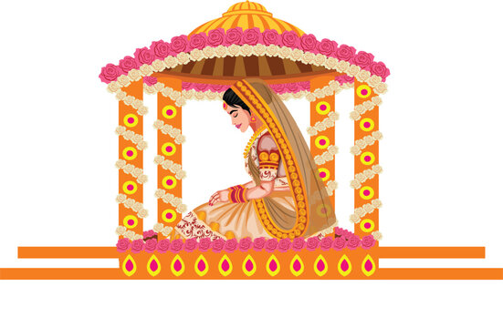 Beautiful Indian Wedding Bride Doli Stock Vector Illustration