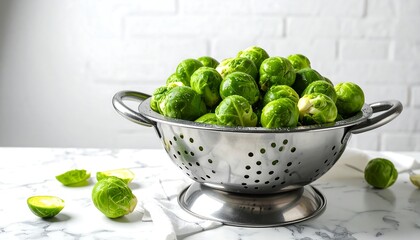 Fresh Brussels sprouts in colander
