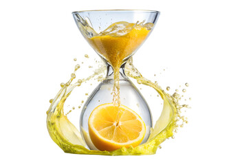 lemon juice splash inside hourglass png image on transparent background