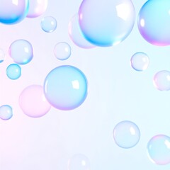 A cluster of iridescent soap bubbles floats gracefully against a vibrant blue background, reflecting a spectrum of colors and creating a whimsical atmosphere.