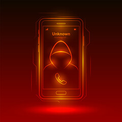 Scammer Phone Call Vector with Smartphone Incoming Caller Screen and Answer Scam Alert Illustration