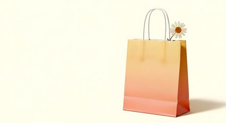 Peach Yellow Shopping Bag with Dried Daisy on Cream Background for Elegant Branding