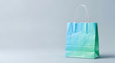 Sky Blue to Mint Green Crushed Paper Bag with White String Handles