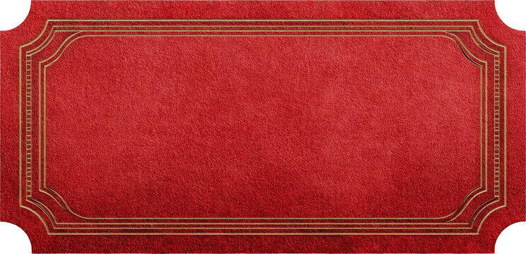 Elegant vintage red ticket with gold frame border. blank classic coupon