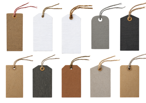Various blank paper tags with twine