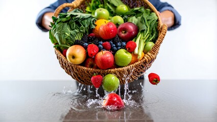 Spilling Fresh Produce Basket Held by Farm Worn Arms