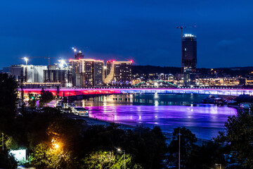 Fototapeta premium Evening view of bridges over Sava river in Belgrade, Serbia