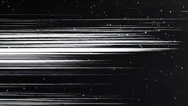 Abstract image of horizontal white lines on black, with small dots scattered throughout