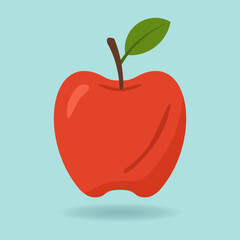 Bright red apple with leaf on blue background, ideal for health content, nutrition campaigns, wellness branding, and clean food related design themes