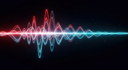 Abstract Sound Wave Visualization with Red and Blue Neon Lights