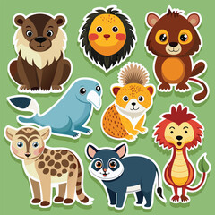 Naklejka premium Cute cartoon animals stickers set for kids education