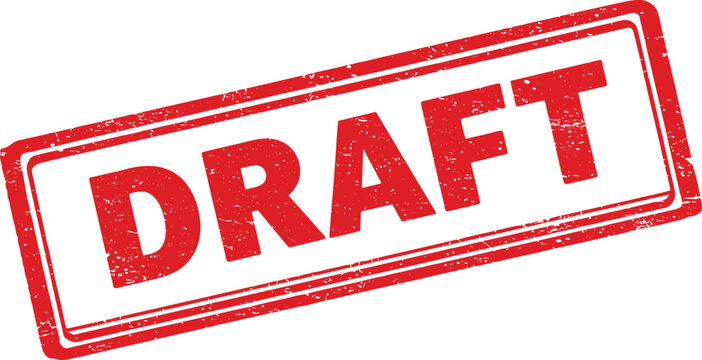 red draft stamp with grunge texture on transparent background