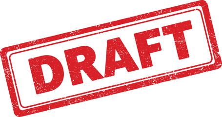 red draft stamp with grunge texture on transparent background