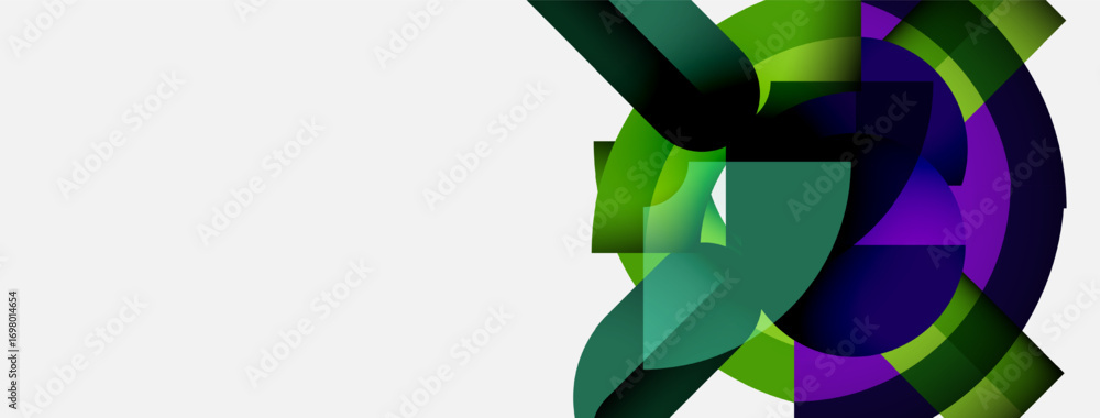 Aufkleber abstract design features layered green, purple shapes. circular forms dominate composition, creating