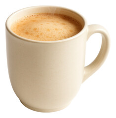 Fototapeta premium Ceramic mug filled with warm baked milk, showcasing a light brown frothy top and subtle steam rising.