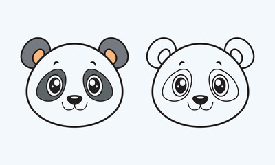 Cute panda faces, one colored and one black and white, perfect for coloring pages.