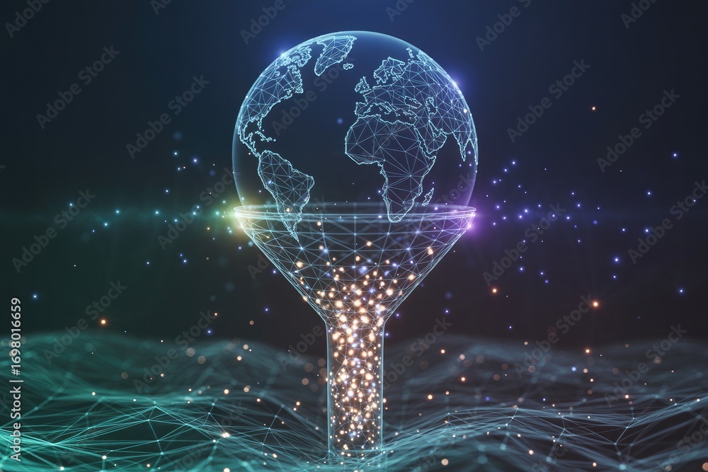 Aufkleber futuristic digital earth globe light bulb concept flowing into abstract network of data