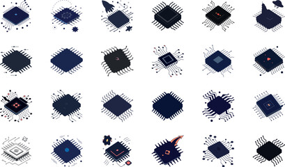 Human Head with AI, Neural Network, Robotics Arm, Cloud Computing, Machine Learning Chip, Data Analytics Dashboard, Chatbot, Digital Transformation, Futuristic Innovation, and Cyber Technology Illustr