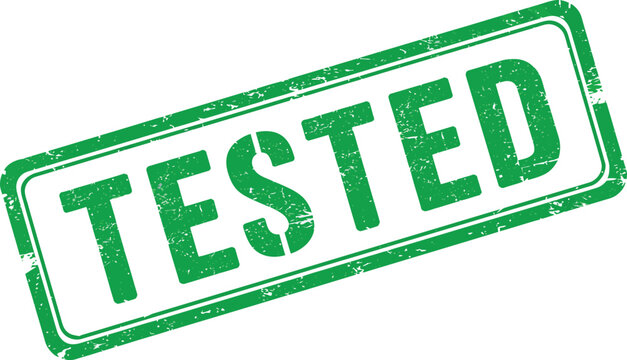 green tested stamp with grunge texture on transparent background
