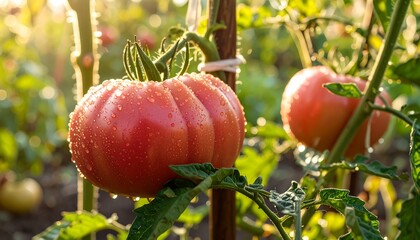 Ripe tomatoes on the vine in sunlight