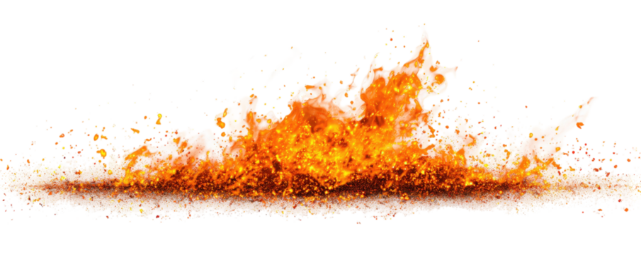 Flames erupting from a surface, orange and yellow against black