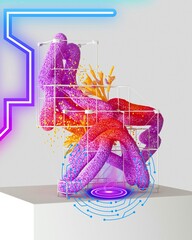 Abstract sculpture design with vibrant colors and futuristic elements art