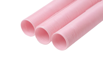 Three pink corrugated tubes, close-up