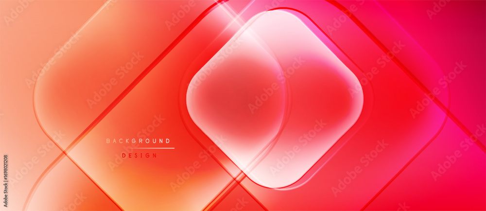 Poster abstract geometric design. red, orange gradients create layered squares, curves. modern background s