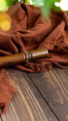 Rustic brown fabric draped over wood