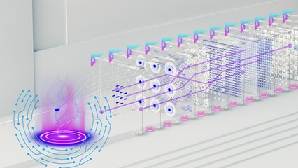 Quantum computing architecture illustration depicting advanced technology and data processing