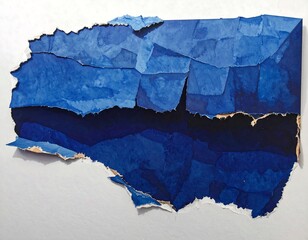 Ripped paper, shades of blue, abstract landscape