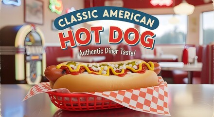 Classic American Hot Dog Poster | Retro Diner Style