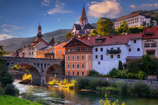 Murau, Austria. Cityscape image of Murau, Austria at beautiful summer sunset.