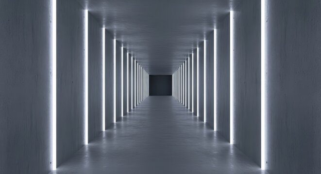 Modern Concrete Corridor with Illuminated LED Lights