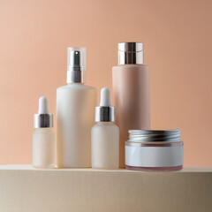 Set of jars with creams for designs isolated on light background