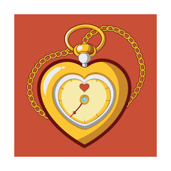 Heart Shaped Pocket Watch with Golden Chain Isolated