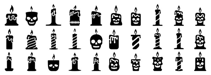 Naklejka premium black halloween candle icons with spooky ghost skull