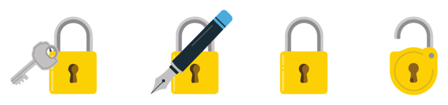 open and closed padlock emoji icon set vector