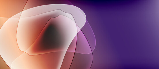 Abstract fluid shapes blend orange, purple hues. Soft gradients create ethereal, modern visual effect. Minimalist design, calming atmosphere.