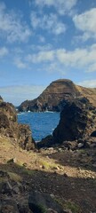madeira island, sea, water, blue, waves, landscape, travel, adventures, destination, nature, view, rock, cliff, mountain, green, paradise, sunset, dawn, evening, darl, ligth, blue, waves, north