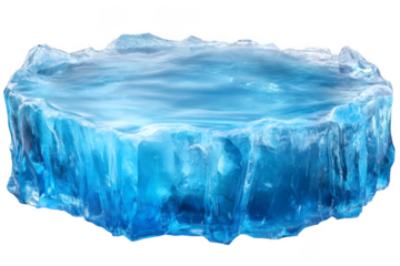 An icy, round block shimmers with water and texture, 