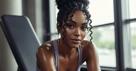 A woman in athletic wear resting after a hard workout at the gym.
