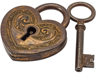 A heart-shaped lock and key with intricate designs, symbolizing love and security.