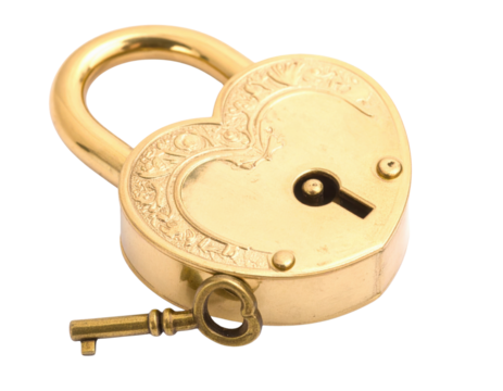 A decorative golden heart-shaped padlock with an accompanying key, symbolizing love and security. - Powered by Adobe