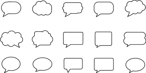 Set of various speech bubble icons in line art style representing communication