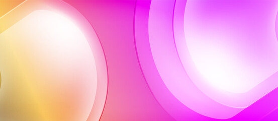 Abstract background features glowing circles, gradients. Colors transition from yellow to pink, creating smooth visual effect.
