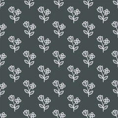 Minimalist Line Art Floral Flower Pattern Dark Background Repeating Design