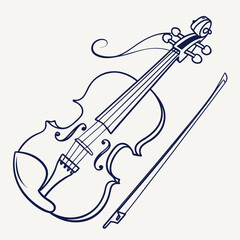 Obraz premium Elegant outline illustration of a classical violin and bow on a plain background